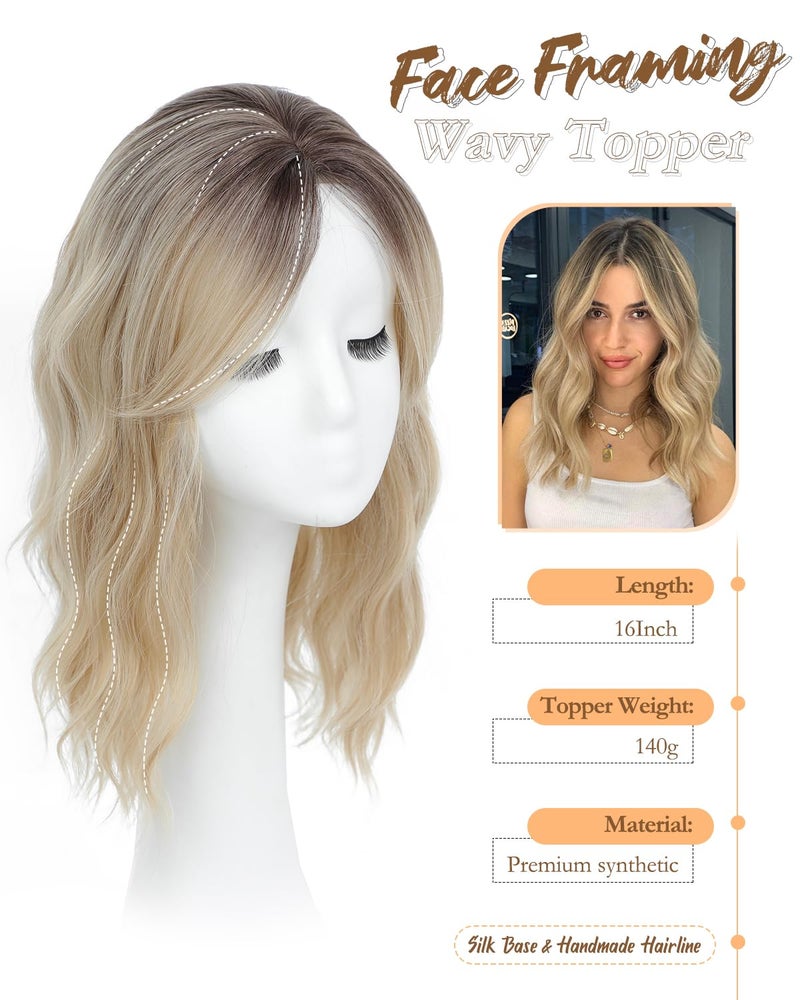 PANEWAY 16Inch Hair Toppers for Women with Thinning Hair - 6.5''x6.5'' Ladies Wiglets Toppers - Ombre Dark Root to Blonde - Image 3