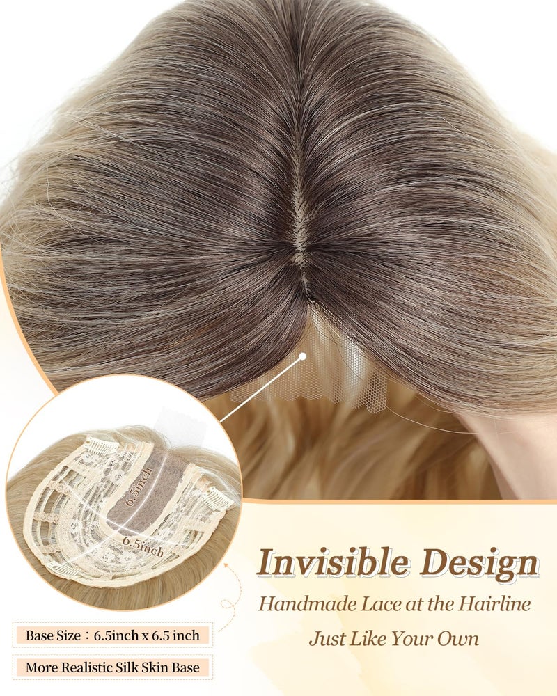PANEWAY 16Inch Hair Toppers for Women with Thinning Hair - 6.5''x6.5'' Ladies Wiglets Toppers - Ombre Dark Root to Blonde - Image 4