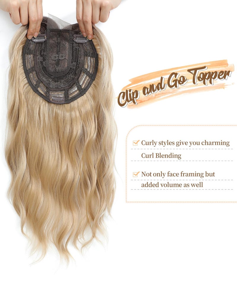 PANEWAY 16Inch Hair Toppers for Women with Thinning Hair - 6.5''x6.5'' Ladies Wiglets Toppers - Ombre Dark Root to Blonde - Image 2