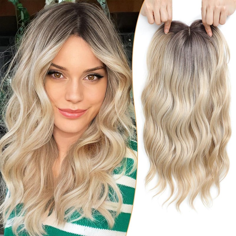 PANEWAY 16Inch Hair Toppers for Women with Thinning Hair - 6.5''x6.5'' Ladies Wiglets Toppers - Ombre Dark Root to Blonde - Image 1