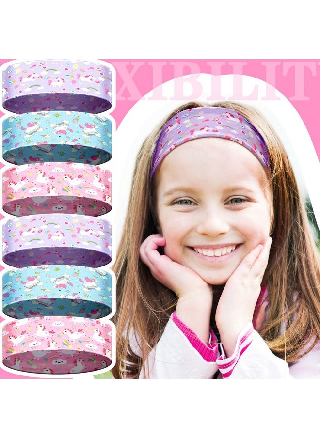 Chunyin - 6 Pieces Unicorn Headbands for Girls Cute Elastic Bandeau Adjustable Wide Rainbow Headband No Slip Little Girl Hair Accessories Neck Gaiter Party Favors Stretch Hippie Turban for Children Kids Toddler - Image 1