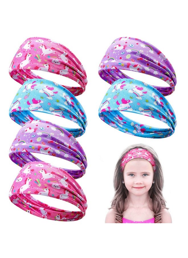 Chunyin - 6 Pieces Unicorn Headbands for Girls Cute Elastic Bandeau Adjustable Wide Rainbow Headband No Slip Little Girl Hair Accessories Neck Gaiter Party Favors Stretch Hippie Turban for Children Kids Toddler - Image 1
