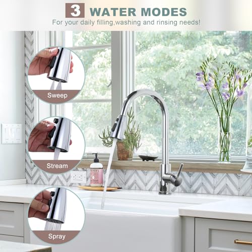 WOWOW Chrome Kitchen Faucet with Sprayer WOWOW Pull Down Kitchen Sink Faucet Stainless Steel Utility Sink Faucet with Deck Plate Kitchen Tap for RV Laundry Bar - Image 3
