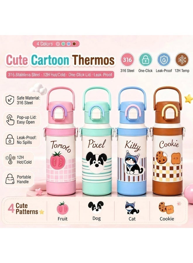 550ml Stainless Steel Water Bottles Double Wall Vacuum Insulated Leakproof Toddler Cup w/Straws Lids, Kids Water Bottles for School Boys Girls, Hot Cold Sports Bottle for Children(Pink) - Image 4