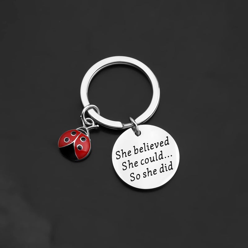 AKTAP Lucky Ladybug Charm Red Ladybird Keychain She Believed She Could So She Did Motivation Gift for Her - Image 4
