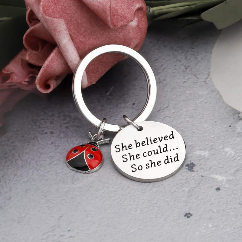 AKTAP Lucky Ladybug Charm Red Ladybird Keychain She Believed She Could So She Did Motivation Gift for Her - Image 2
