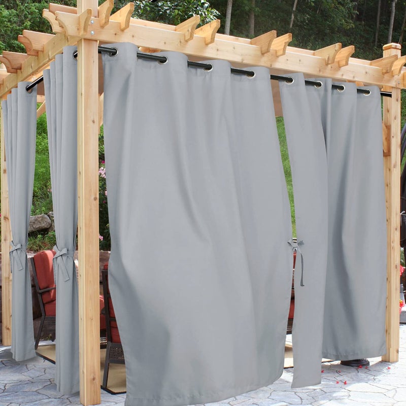 Hiasan Hiasan Outdoor Curtains for Patio Waterproof 54 x 84 inch  Privacy Grommet Outside Curtains for GazeboPorchPergolaCabana 1 Panel and Sewn with 2 Tiebacks Light Grey
