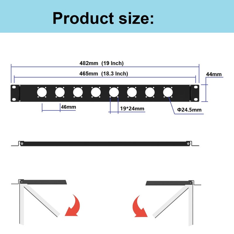 QiaoYoubang 1U Hinged Rack Panel 8D XLR HDMI Audio Rack Mount Panel for 19 inches Rack Mount (1U8D) - Image 2