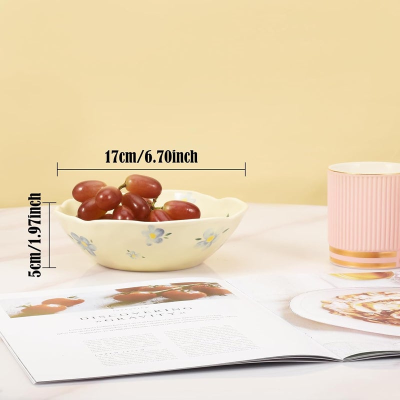 Koythin طقم سلطانيات كويثين من 2 سلطانية زهرية زرقاء خزفية سلطانية تقديم كريمة صفراء للباستا والحبوب والفواكه والشوربة والأرز آمنة في غسالة الصحون والميكروويف زهرية زرقاء من 2 - Image 2