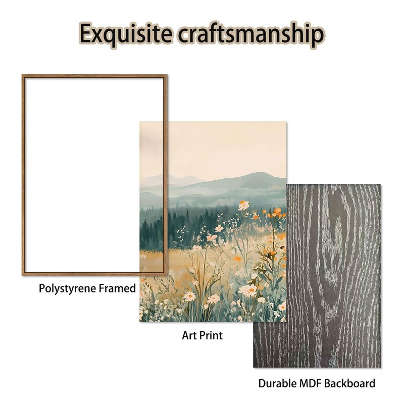 KISSFOX 3 Piece Framed Wildflower Wall Art Floral Wall Decor Landscape Flower Pictures Mountain Canvas Art Daisy Paintings Farmhouse Artwork For Bedroom Bathroom Living Room - Image 5