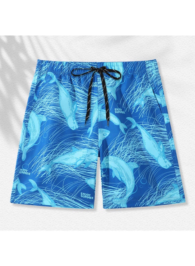 Loquat Waterproof Beach Pants Anti-embarrassment Men's 2023 Quick-drying Swimming Trunks Loose Shorts Hot Spring Swimming Equipment-Color:Blue Whale- - Image 1