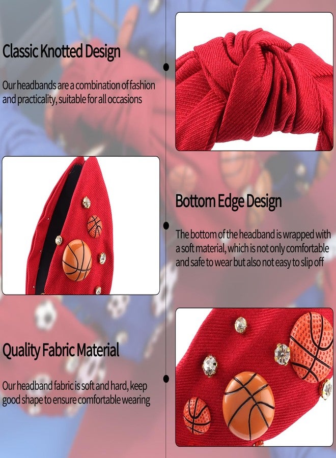 هابدو طوق رأس هابدو الأحمر المرصع بأحجار الراين على شكل كرة سلة، بتصميم عقدة، وإكسسوارات شعر رياضية واسعة، هدية مثالية لعشاق كرة السلة. - Image 5
