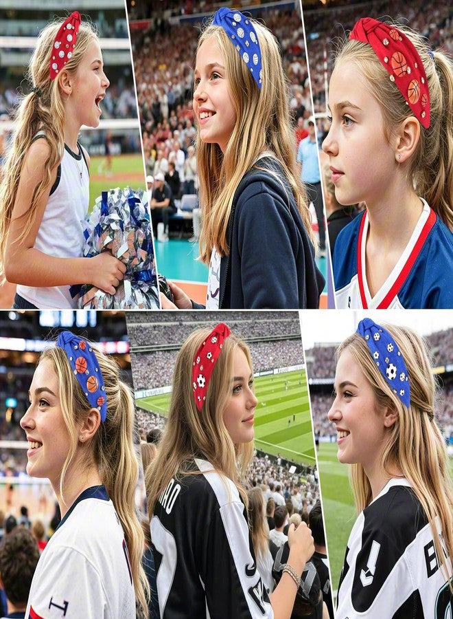 هابدو طوق رأس هابدو الأحمر المرصع بأحجار الراين على شكل كرة سلة، بتصميم عقدة، وإكسسوارات شعر رياضية واسعة، هدية مثالية لعشاق كرة السلة. - Image 4