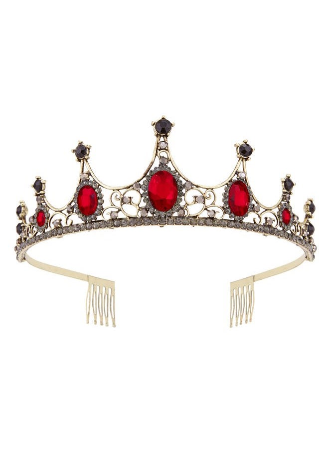Vofler - Red Crown, Vofler Queen of Hearts Vampire Evil Halloween Costume Gold Black Ruby Tiara Crystal Rhinestone Headband for Women Queen Girl Bride Princess Homecoming Birthday Wedding Prom Pageant Party - Image 1