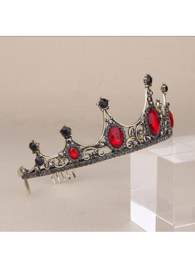 Vofler - Red Crown, Vofler Queen of Hearts Vampire Evil Halloween Costume Gold Black Ruby Tiara Crystal Rhinestone Headband for Women Queen Girl Bride Princess Homecoming Birthday Wedding Prom Pageant Party - Image 1