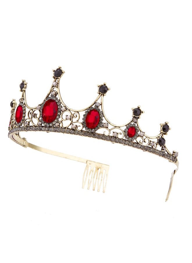 Vofler - Red Crown, Vofler Queen of Hearts Vampire Evil Halloween Costume Gold Black Ruby Tiara Crystal Rhinestone Headband for Women Queen Girl Bride Princess Homecoming Birthday Wedding Prom Pageant Party - Image 1
