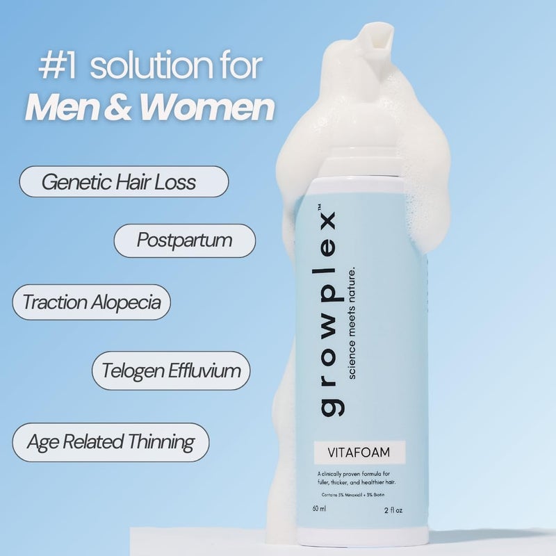 Growplex Vitafoam 5% Minoxidil Foam for Men & Women, DHT Blocking Minoxidil for Men Foam, Non-Greasy, Fast-Drying Formula for Hair Regrowth - Image 4