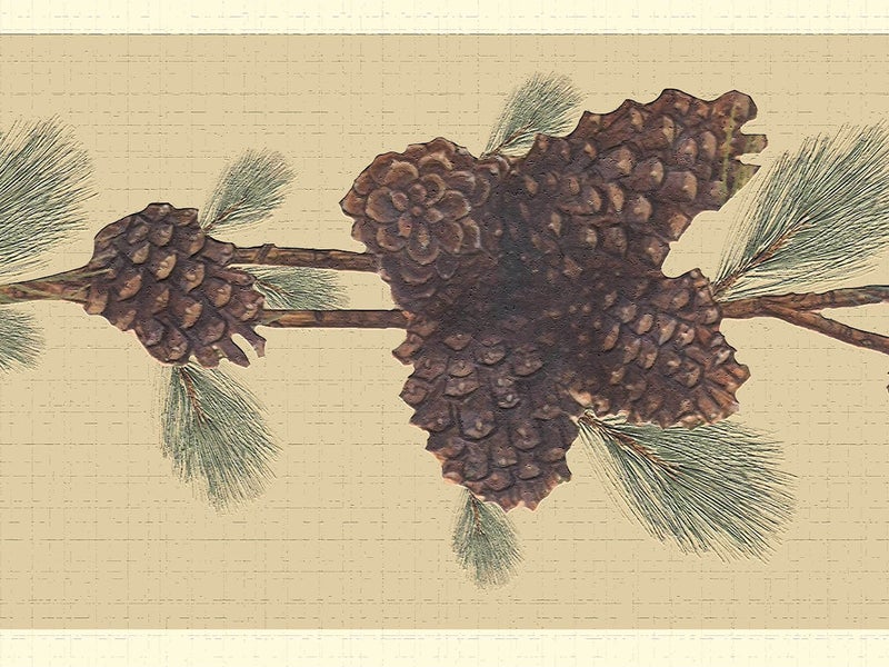 Dundee Deco Wallpaper Border Peel and Stick DDAZBD9149 Nature Green Brown Pine Cones Wall Border Retro Design 15 ft x 7 in 457m x 1778cm Self Adhesive - Image 2