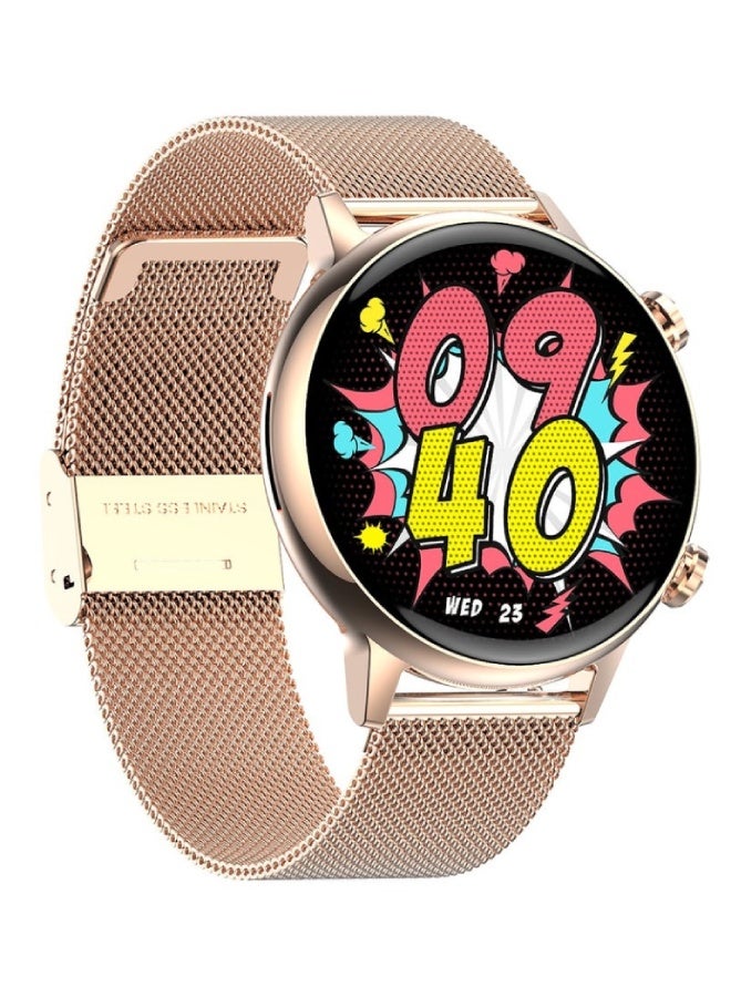 AROAQ HK39 Smartwatch 1.1″ HD Display, Bluetooth Calling, NFC, BP Monitor, SpO2, Heart Rate, Fitness Tracker, Waterproof – Mesh Steel Strap , Gold - Image 2