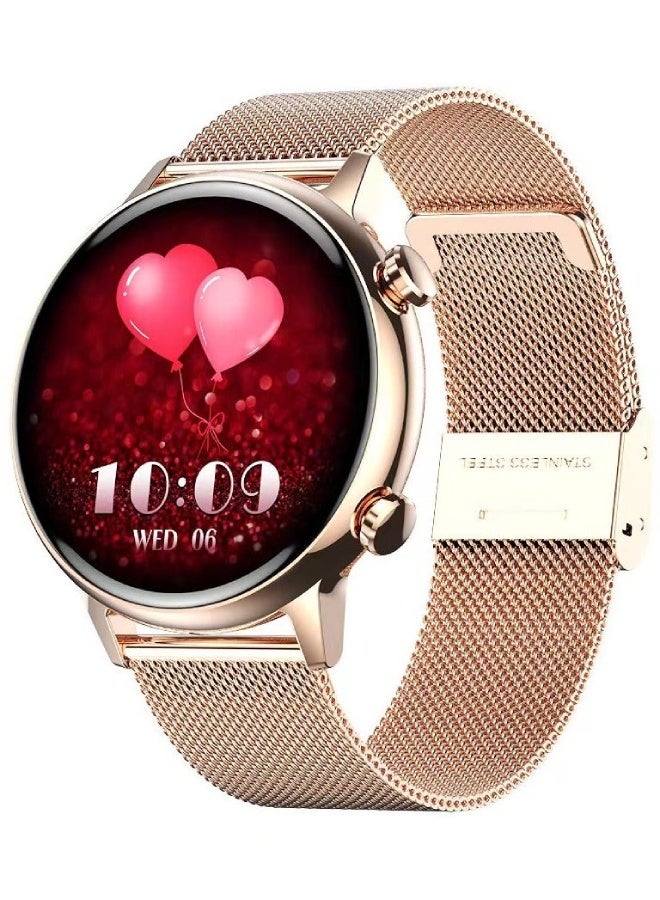 AROAQ HK39 Smartwatch 1.1″ HD Display, Bluetooth Calling, NFC, BP Monitor, SpO2, Heart Rate, Fitness Tracker, Waterproof – Mesh Steel Strap , Gold - Image 1