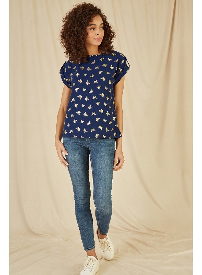 Yumi Foil Butterfly Print Top - Image 5