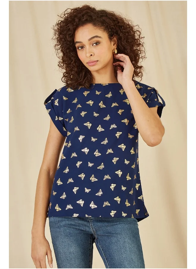يامي Foil Butterfly Print Top