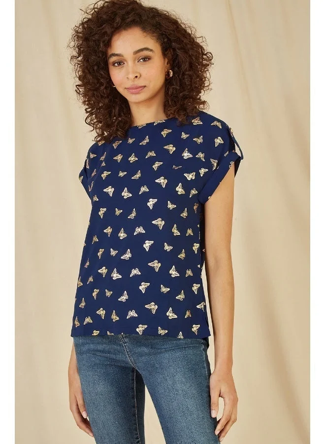 Yumi Foil Butterfly Print Top