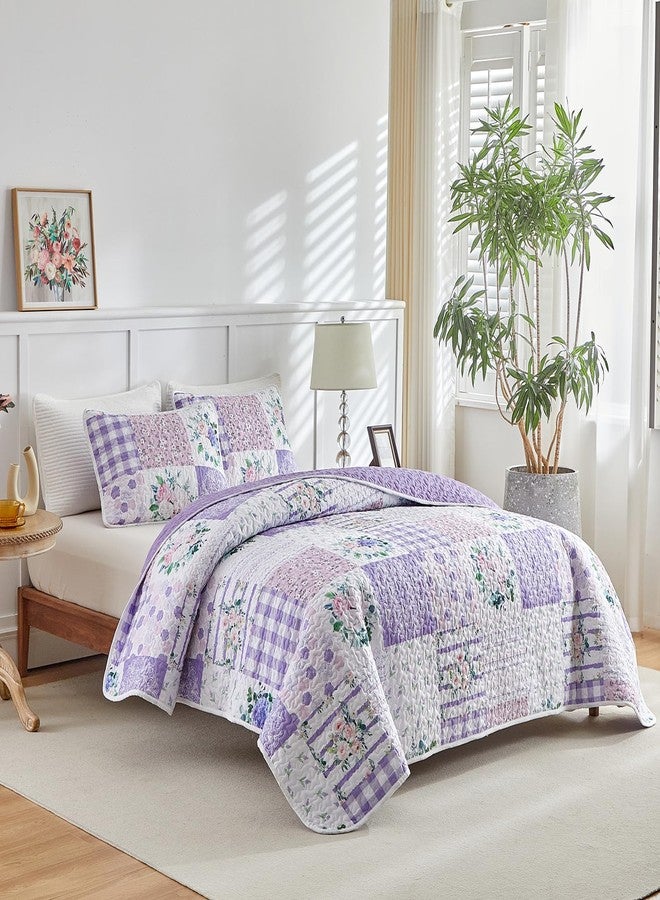 Joyreap 2 Pieces Floral Quilt Set Twin, Patchwork Purple n Pink Flowers Design, Smooth Soft Microfiber Quilt, Bedspread Bed Cover for All Season, 1 Quilt and 1 Pillow Sham- 68x86 inches - Image 2