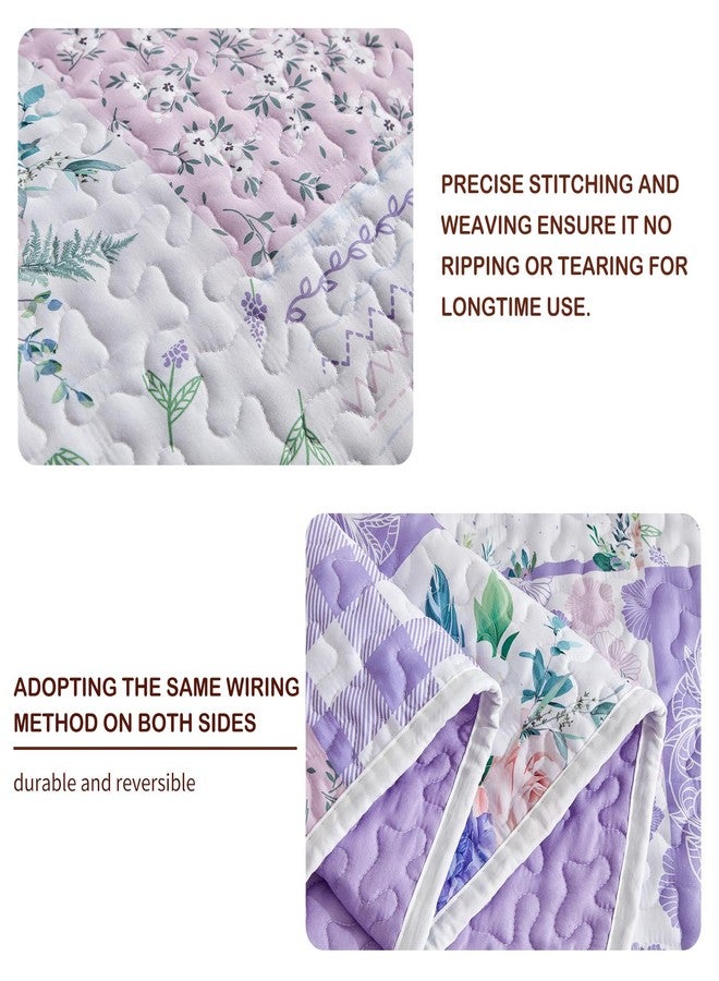 Joyreap 2 Pieces Floral Quilt Set Twin, Patchwork Purple n Pink Flowers Design, Smooth Soft Microfiber Quilt, Bedspread Bed Cover for All Season, 1 Quilt and 1 Pillow Sham- 68x86 inches - Image 4