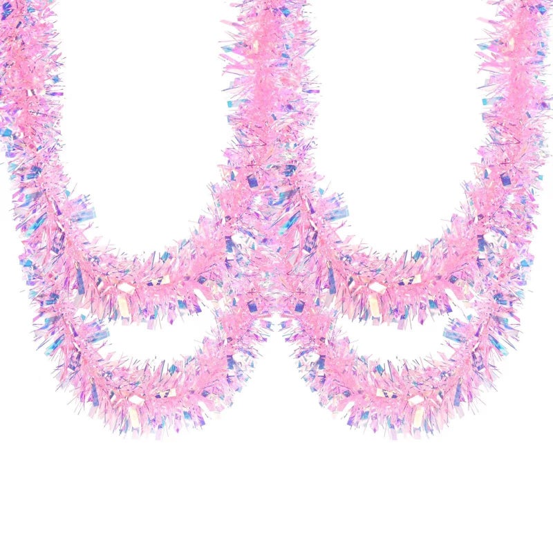 GlyinnHe 33ft Pink Christmas Tinsel Twist Glitter Foil Decoration 