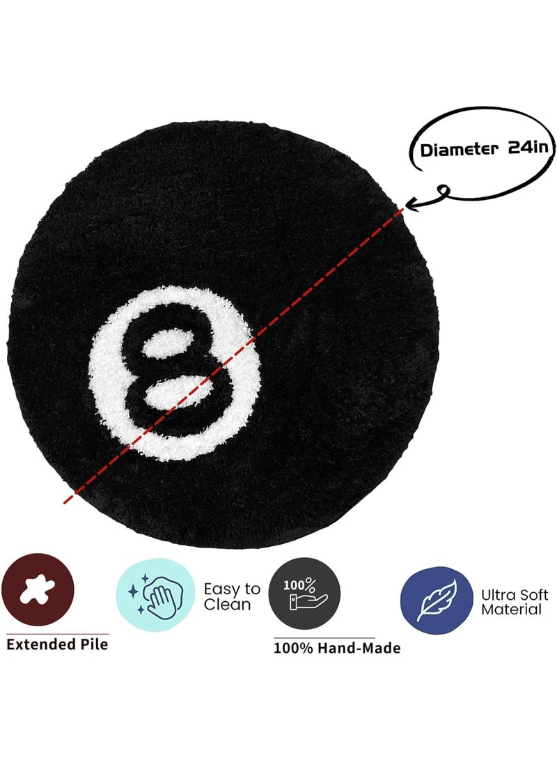 8 Ball Circle Rug 24 Inch, Cool Aesthetic Round Carpet for Bedroom & Living Room, Modern Hypebeast & Y2K Style Room Decor, Non-Slip Floor Mat for Home - Image 3