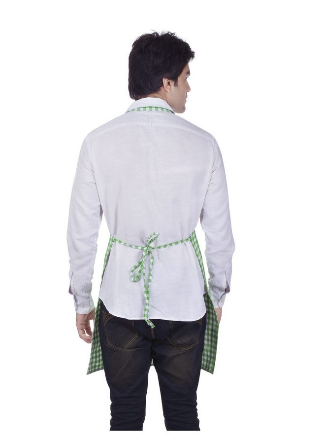 Switchon Switchen Checks Kitchen cotton chef's apron with Hat for Home Hotel and café pack of 2 - Green, Proudly Made in India - Image 3