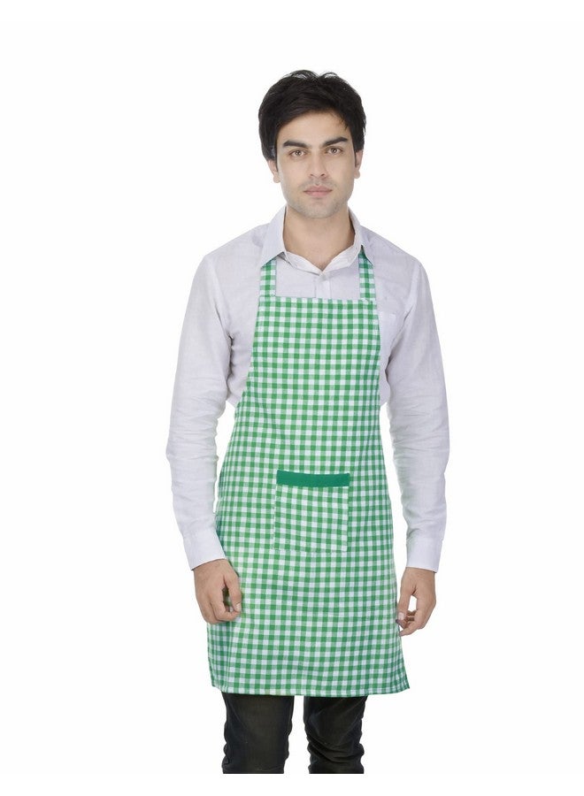 Switchon Switchen Checks Kitchen cotton chef's apron with Hat for Home Hotel and café pack of 2 - Green, Proudly Made in India - Image 2