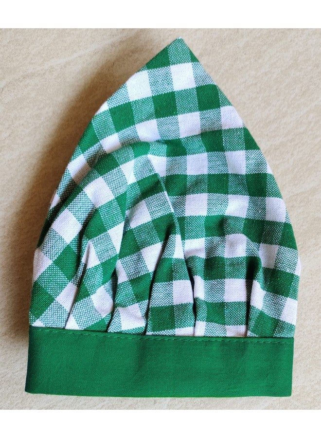 Switchon Switchen Checks Kitchen cotton chef's apron with Hat for Home Hotel and café pack of 2 - Green, Proudly Made in India - Image 4