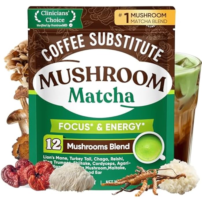 Venture Pal Mushroom Matcha Powder – 13 Superfood Mushroom Coffee Alternative with Ceremonial Grade Matcha Powder, 1.5B Probiotics for Focus, Energy & Digestion - Image 1