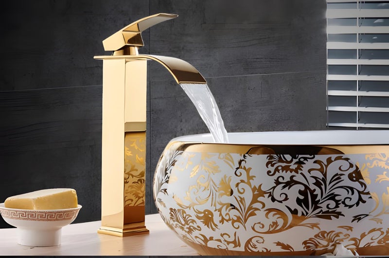 24x7 eMall Gold Waterfall Basin Tap Faucet MixerFor Bathroom Toilet Wash Basins Hot and Cold Water Golden Colour 12 Inch Height - Image 5