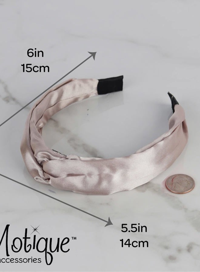 Motique Accessories Satin Headband for women with Twist Turban Knotted Hairband Silver - Image 4