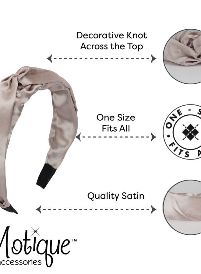 Motique Accessories Satin Headband for women with Twist Turban Knotted Hairband Silver - Image 3