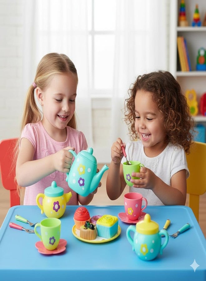 Amitasha Plastic Tea Party Pretend Play Kitchen Utensils Toy Set with Cake Donuts for Kids, Birthday Gift for Girls Plastic Kitchen Set, Tea Cup Set for Girl - Image 2