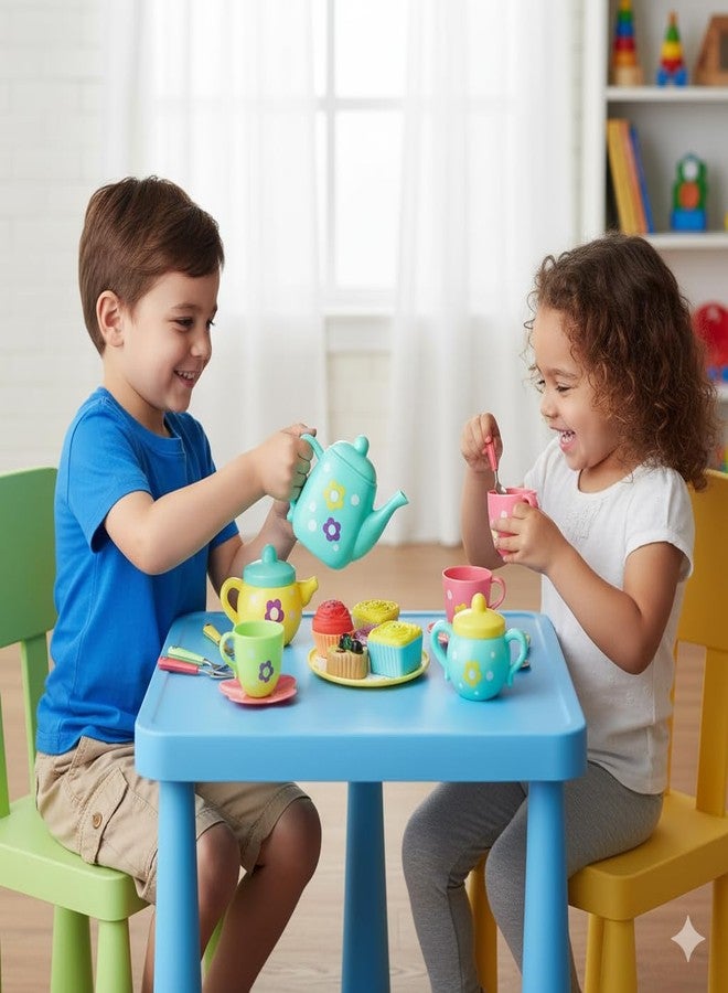 Amitasha Plastic Tea Party Pretend Play Kitchen Utensils Toy Set with Cake Donuts for Kids, Birthday Gift for Girls Plastic Kitchen Set, Tea Cup Set for Girl - Image 3