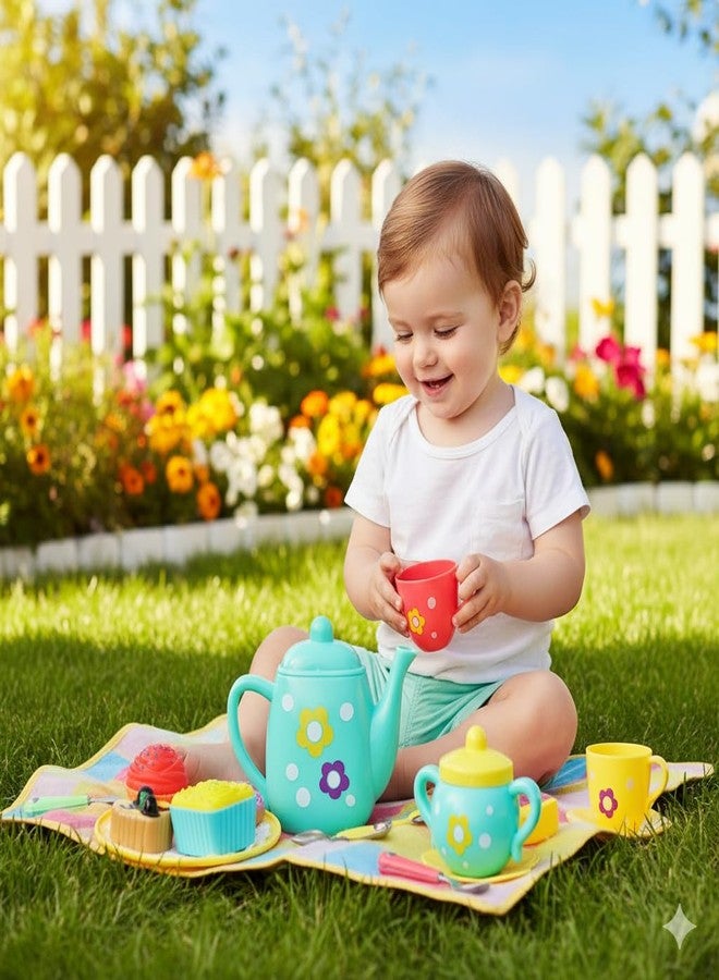 Amitasha Plastic Tea Party Pretend Play Kitchen Utensils Toy Set with Cake Donuts for Kids, Birthday Gift for Girls Plastic Kitchen Set, Tea Cup Set for Girl - Image 4