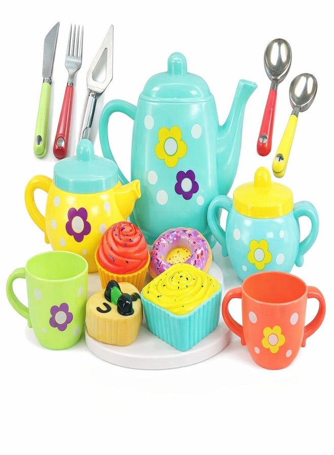 Amitasha Plastic Tea Party Pretend Play Kitchen Utensils Toy Set with Cake Donuts for Kids, Birthday Gift for Girls Plastic Kitchen Set, Tea Cup Set for Girl - Image 1