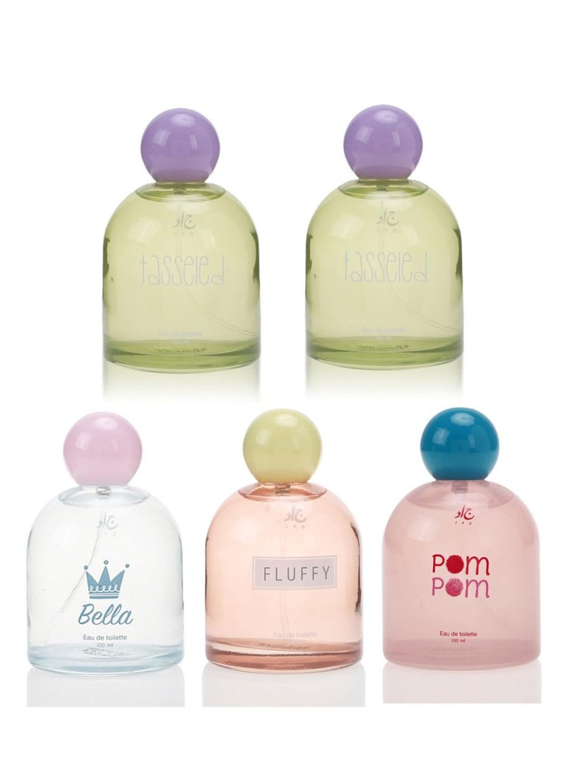 Jad Bundle of Girls collection (Bella, Fluffy, Tasseled 2pcs, Pom Pom) EDT 100ml x 5pcs - Image 1