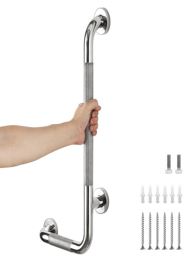Ravinte Hardware L-Shaped Grab Bars for Shower, 24x12 Inch Stainless Steel Grab Bars for Elderly for Wall Mount, Anti-Slip Knurled Grip Bathroom Safety Rail, Left - Image 1