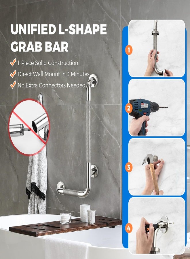Ravinte Hardware L-Shaped Grab Bars for Shower, 24x12 Inch Stainless Steel Grab Bars for Elderly for Wall Mount, Anti-Slip Knurled Grip Bathroom Safety Rail, Left - Image 5