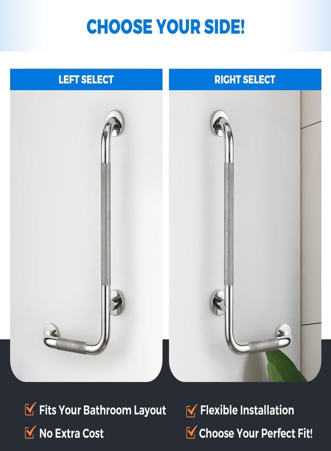 Ravinte Hardware L-Shaped Grab Bars for Shower, 24x12 Inch Stainless Steel Grab Bars for Elderly for Wall Mount, Anti-Slip Knurled Grip Bathroom Safety Rail, Left - Image 2