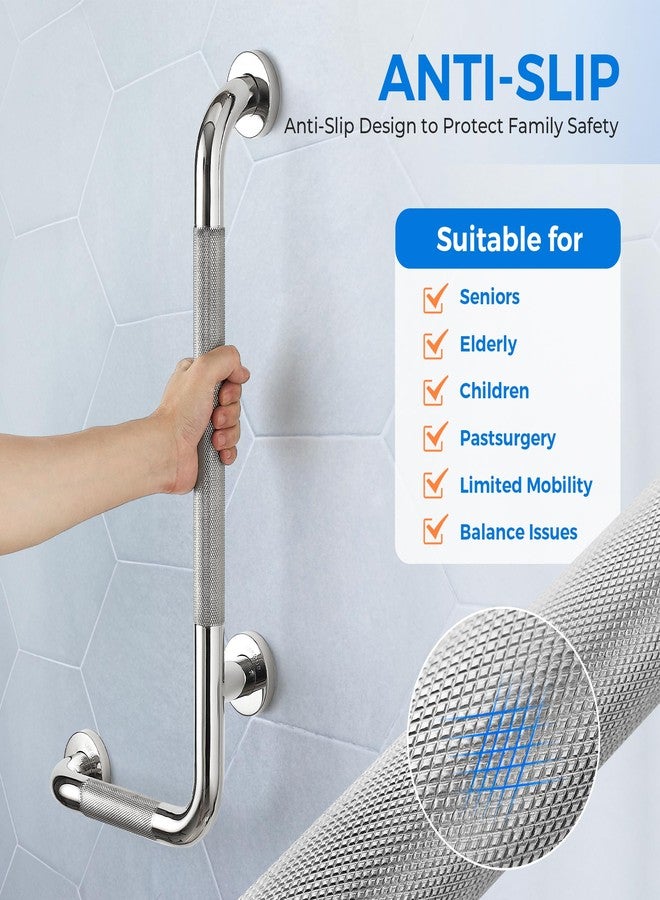 Ravinte Hardware L-Shaped Grab Bars for Shower, 24x12 Inch Stainless Steel Grab Bars for Elderly for Wall Mount, Anti-Slip Knurled Grip Bathroom Safety Rail, Left - Image 4