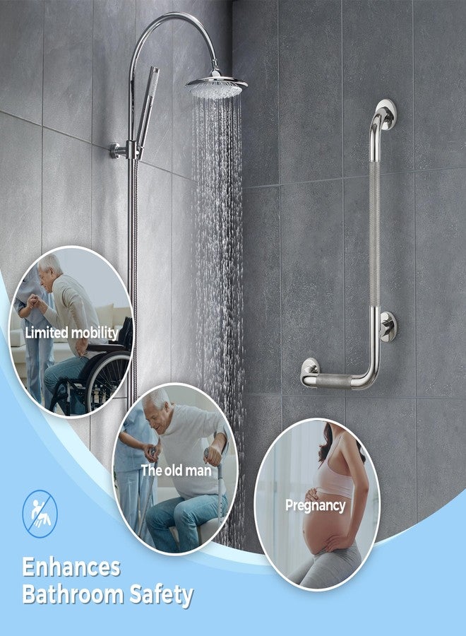 Ravinte Hardware L-Shaped Grab Bars for Shower, 24x12 Inch Stainless Steel Grab Bars for Elderly for Wall Mount, Anti-Slip Knurled Grip Bathroom Safety Rail, Left - Image 3
