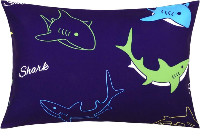 Kids Toddler Pillowcase Envelope Travel Pillowcase Baby Pillow Cover Fits Pillows Sized 12x16 or 13x18-1 Pack Soft Children’s Bedding Pillowslip Case for Boys and Girls -Shark - Image 1