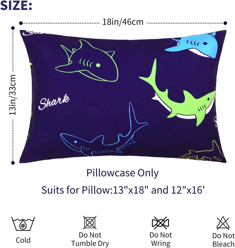 Kids Toddler Pillowcase Envelope Travel Pillowcase Baby Pillow Cover Fits Pillows Sized 12x16 or 13x18-1 Pack Soft Children’s Bedding Pillowslip Case for Boys and Girls -Shark - Image 2